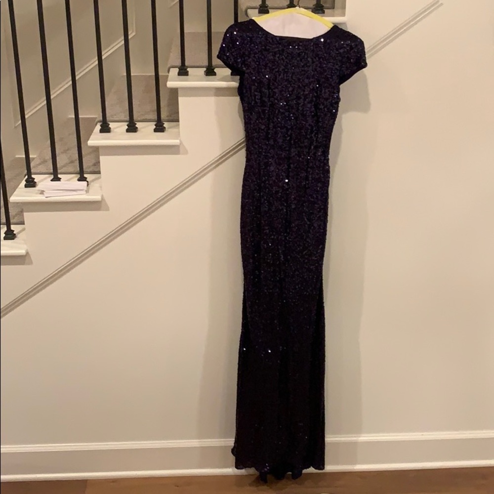 Badgley Mischka Navy Sequin Gown Sz 2